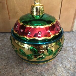 Lillian Vernon Metallic Painted Porcelain Holiday Bulb Cookie/Candy Jar